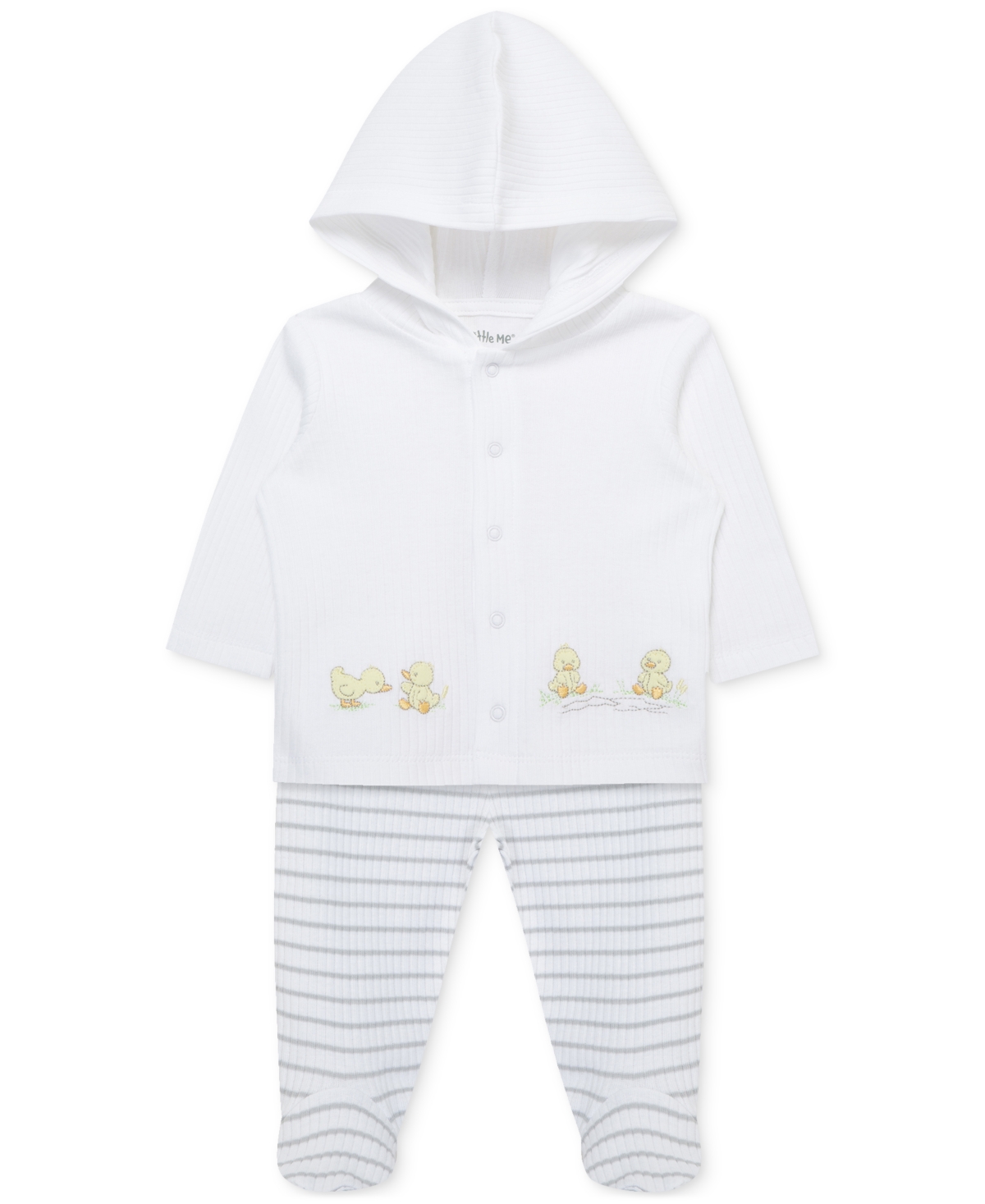Shop Little Me Baby Ducks Cotton Cardigan & Footed Pants, 2 Piece Set In White