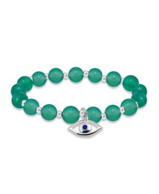 Silver-Plated Beaded Evil Eye Charm Stretch Bracelet