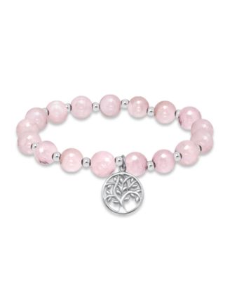 Silver-Plated Beaded Tree of Life Charm Stretch Bracelet
