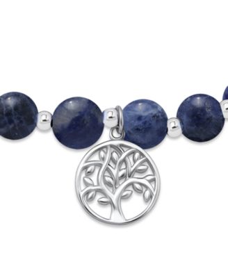 Silver-Plated Beaded Tree of Life Charm Stretch Bracelet