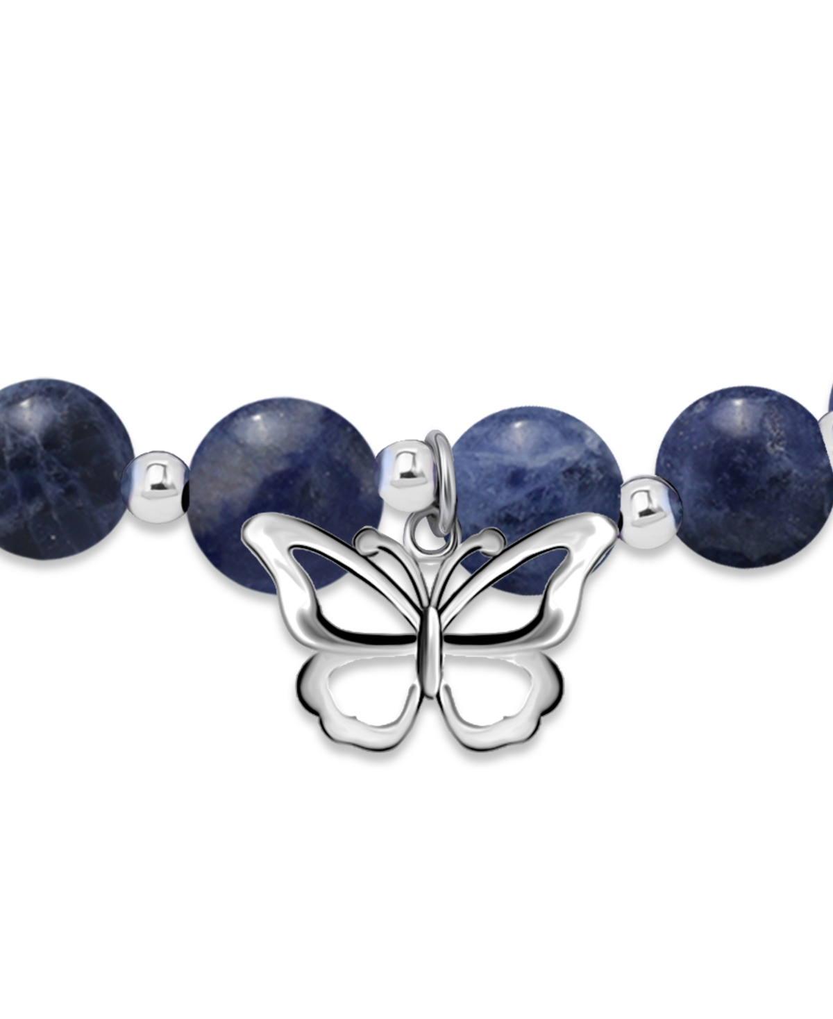 Macy's Silver Plated Beaded Butterfly Charm Stretch Bracelet In Sodalite,silver