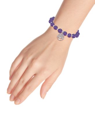 Silver-Plated Beaded Tree of Life Charm Stretch Bracelet