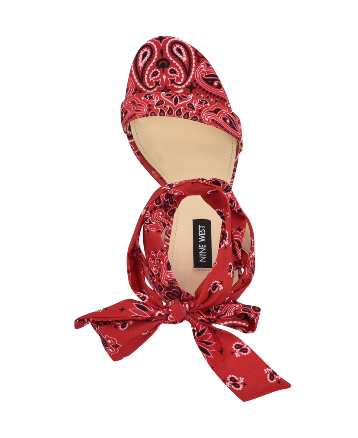 Shop Nine West Women's Kelsie Ankle Wrap Sculpted Heel Sandals In Red Sport Bandana Print
