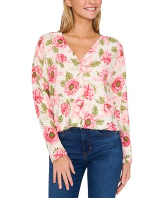 CeCe - Women's Peony Floral Pearl-Button Cardigan
