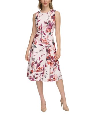 Calvin Klein - Petite Printed Jewel-Neck Sleeveless Dress