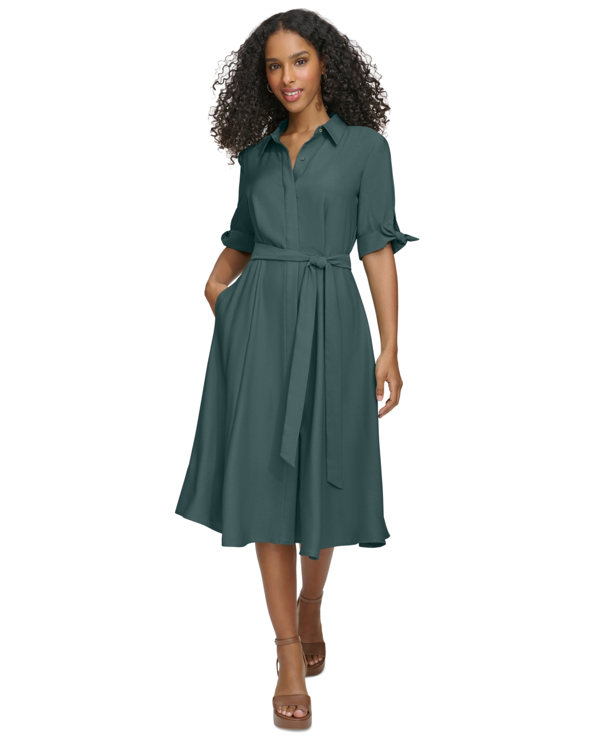 Calvin Klein Women's Tied Sleeve Shirtdress In Pink