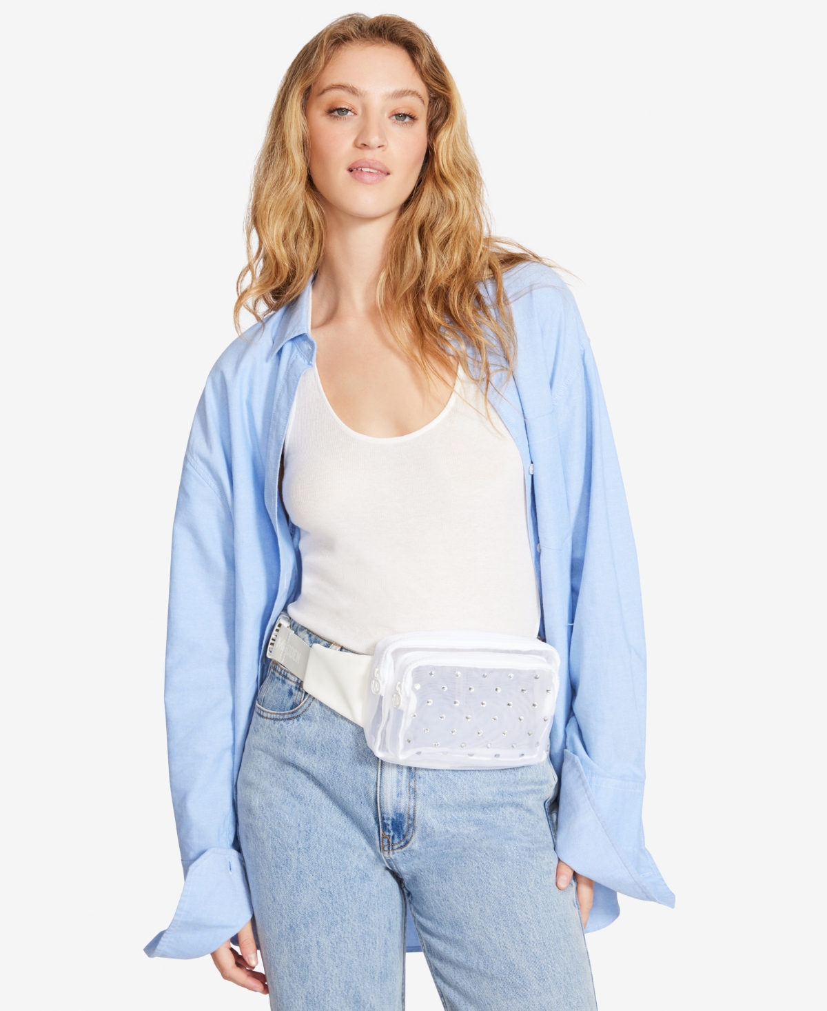 Steve Madden Rhinestone Mesh Fanny Pack In White