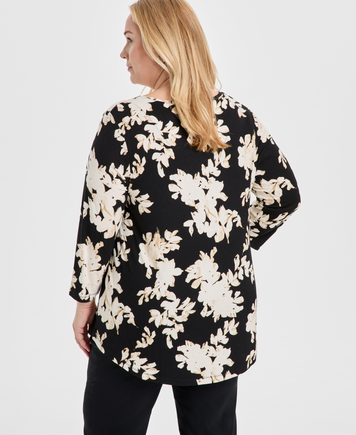 JM COLLECTION PLUS SIZE SCOOP-NECK 3/4-SLEEVE TOP, EXCLUSIVELY AT MACY'S 