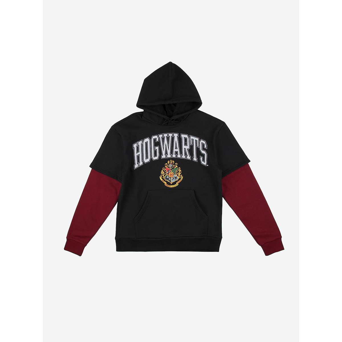 Men's Hogwarts Crest Long Sleeve Black Adult Layered Hoodie-xl - Black