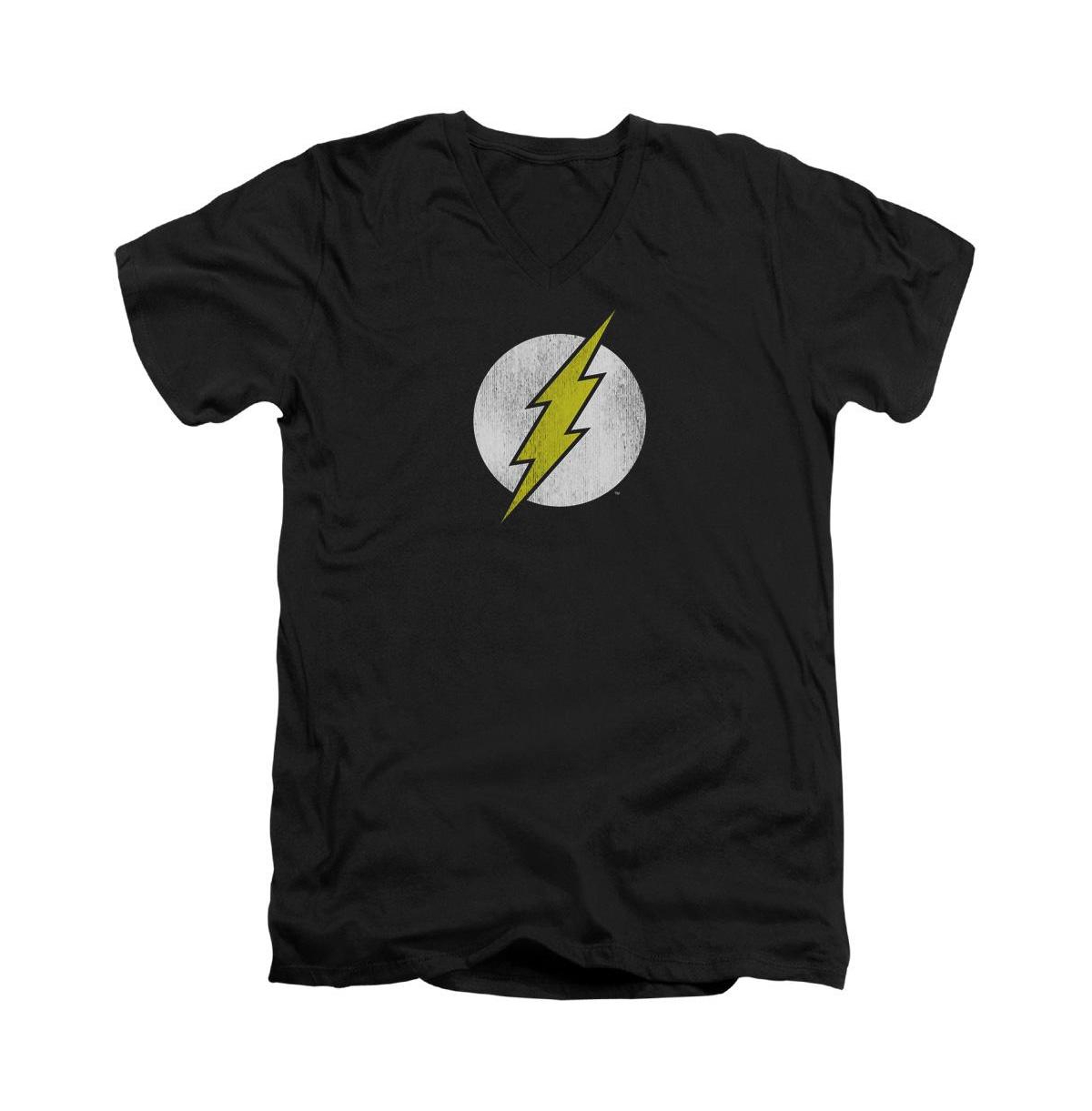 Dc Flash Mens Dc Comics Flash Flash Logo Distressed Short Sleeve Adult V Neck Tee / T-Shirt - Black