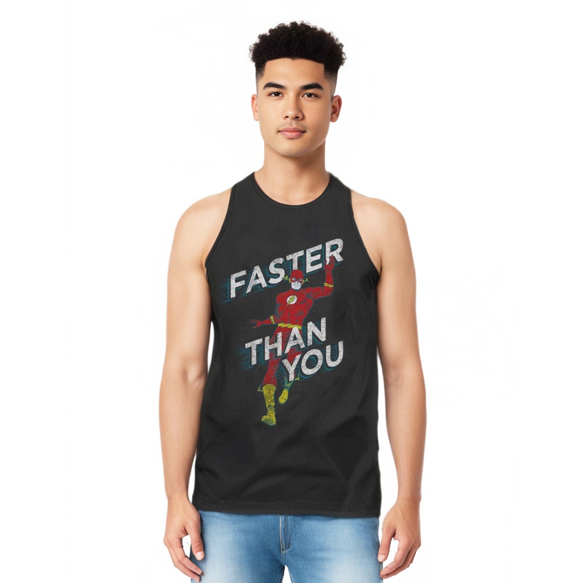 Dc Flash Mens Dc Comics Flash Faster Than You Adult Tank Top - Charcoal