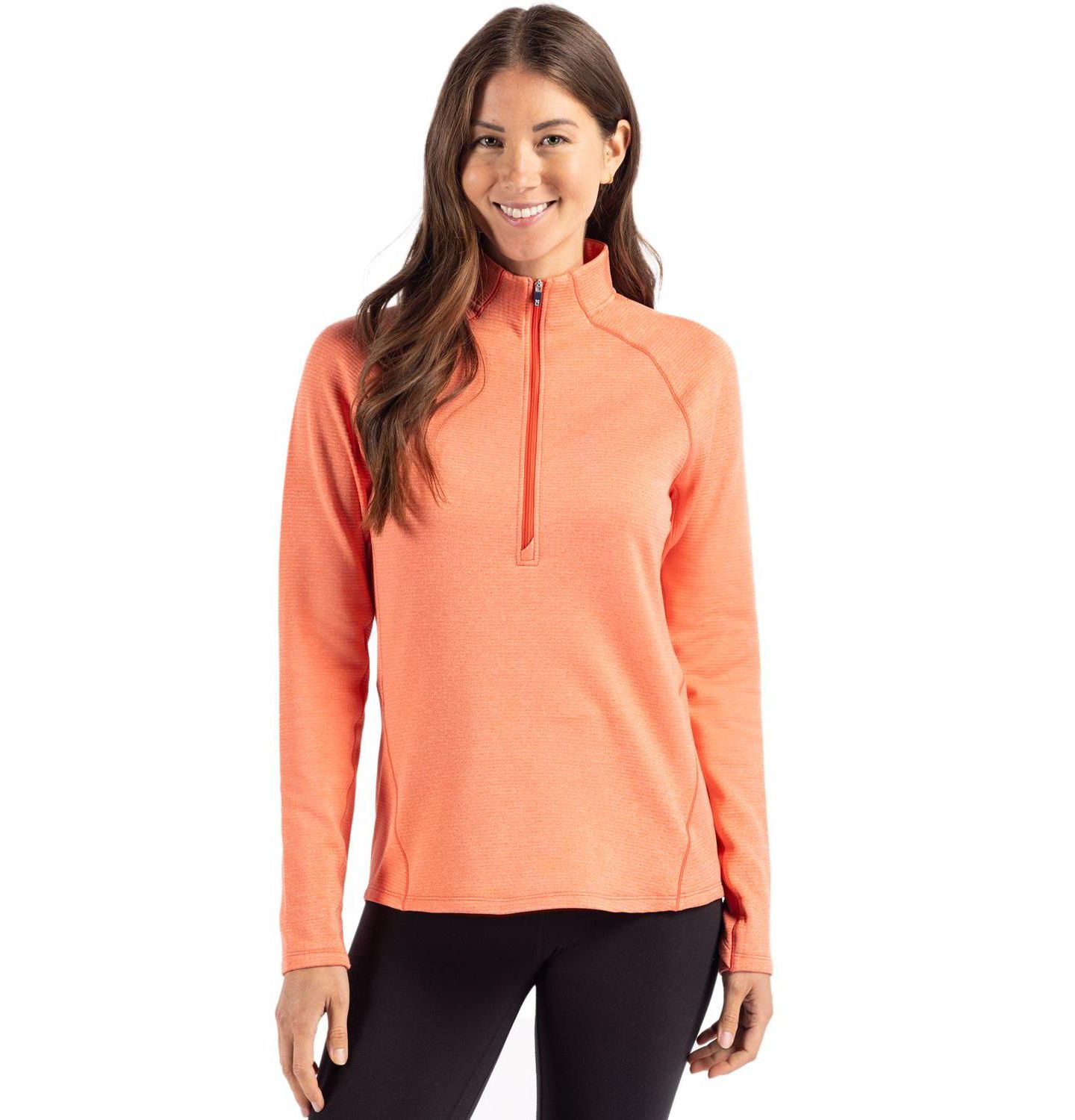 Женский свитер Cutter & Buck Peshastin Fleece Recycled Half Zip Pullover, цвет: Оранжевый меланжевый — фото 1