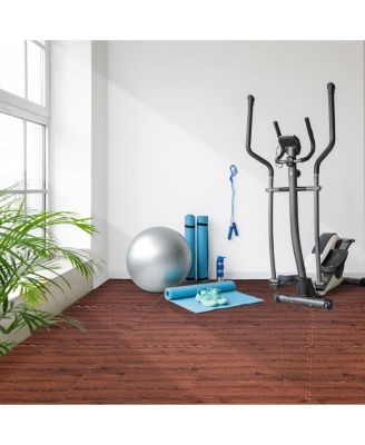 Interlocking Floor Mat Mahogany Wood Print 12 Pieces 24x24