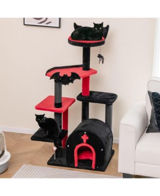 6-Tier Gothic Cat Tree 53'' Tall Cat Tower w/ Cat Bed Arch-Shaped Condo Pompom