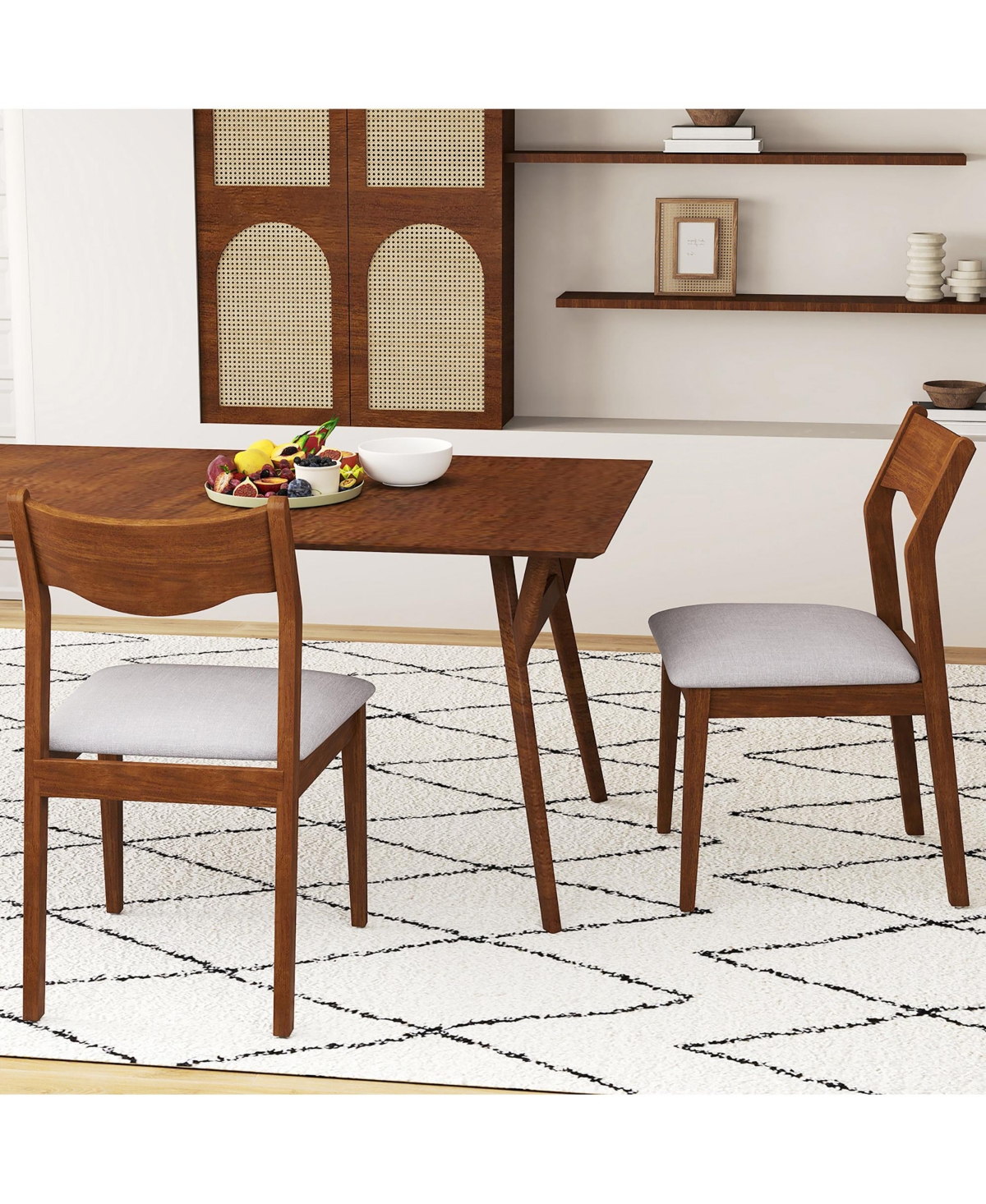 Gymax Wooden Dining Chair Set of 2 w/ Rubber Wood Frame Wide Padded Seat