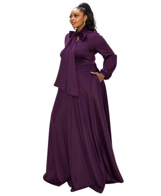 Plus Size Bella Donna Dress with Ribbon and Bishop Sleeves