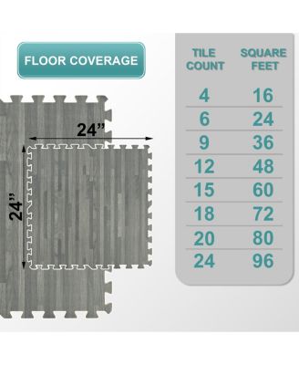 3/8-Inch Thick 96 Sq. Ft. Wood Grain Floor Foam EVA Interlocking Mats Tiles w/ Borders - for Home, Playroom, Basement, Trade Show