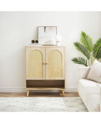 Rattan Shoe Storage Cabinet with 4 Flip Drawers, Narrow Shoe Rack Cabinet, Freestanding Wooden Shoe Organizer Cabinet for Entryway, Hallway