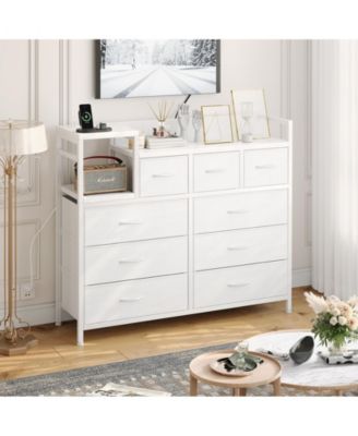 1Pc Fabric/Metal 9-Drawer Charging Station Modern Storage Dresser TV Cabinet