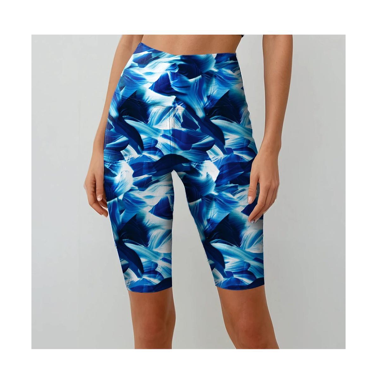 Women's Tummy Control Long Bike Swim Shorts - Navy wave