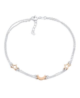 Double Chain Moon Stars Anklet Ankle Bracelet Rose Gold Sterling Silver