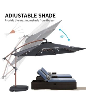 10ft Solar Offset Patio Umbrella With 8 Ribs and 32 Led Lights Cantilever Hanging Outdoor Umbrella Crank w/easy Tilt Adjustment & Uv Protection Suitable For Gardens, Lawns, Decks, Backyards, Black