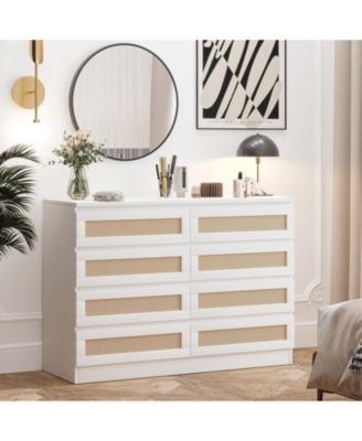 8 Drawer Modern Rattan Dresser Chest - Versatile Storage Solution for Bedroom, Living Room & Entryway, Sturdy Wooden Frame with Anti-Tipping Safety, Easy Assembly, Ample Space for Clothes & More