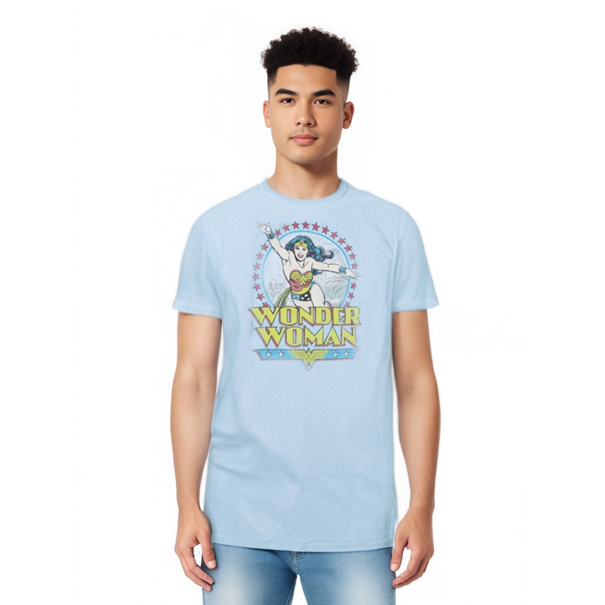 Men's Dc Comics Wonder Woman Star Of Paradise Island Short Sleeve Adult Tee / T-Shirt - Bright blue