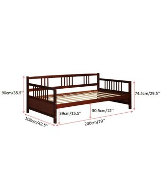 Twin Size Wooden Slats Daybed Frame Support Platform W/Rails Cherry
