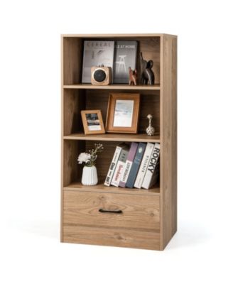 4-Tier Storage Bookcase with Open Shelves Drawer and Anti-toppling Device