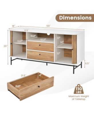 Mid Century Modern Buffet Sideboard with Sliding Tambour Doors and 2 Storage Drawers