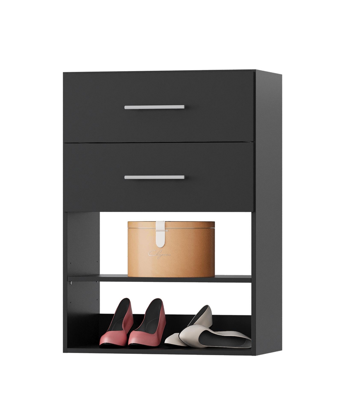 Short Tower Wood Built Closet Organizer Unit, Starter Kit, Mounted Systems with 2 Drawers