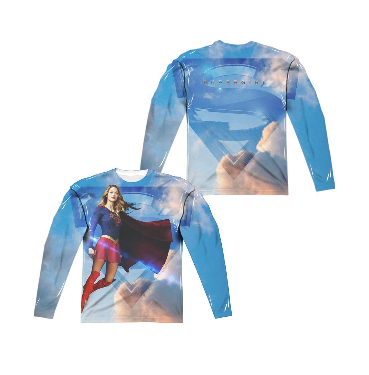 Mens Up In The Sky (Front/Back Print) Long Sleeve Adult Poly Crew Tee / T-Shirt - White