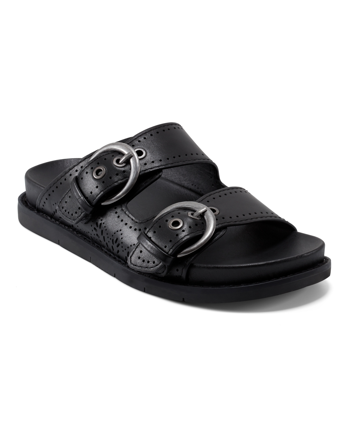 Shop Earth Women's Francii Double Band Flat Slip-on Sandals In Black Leather