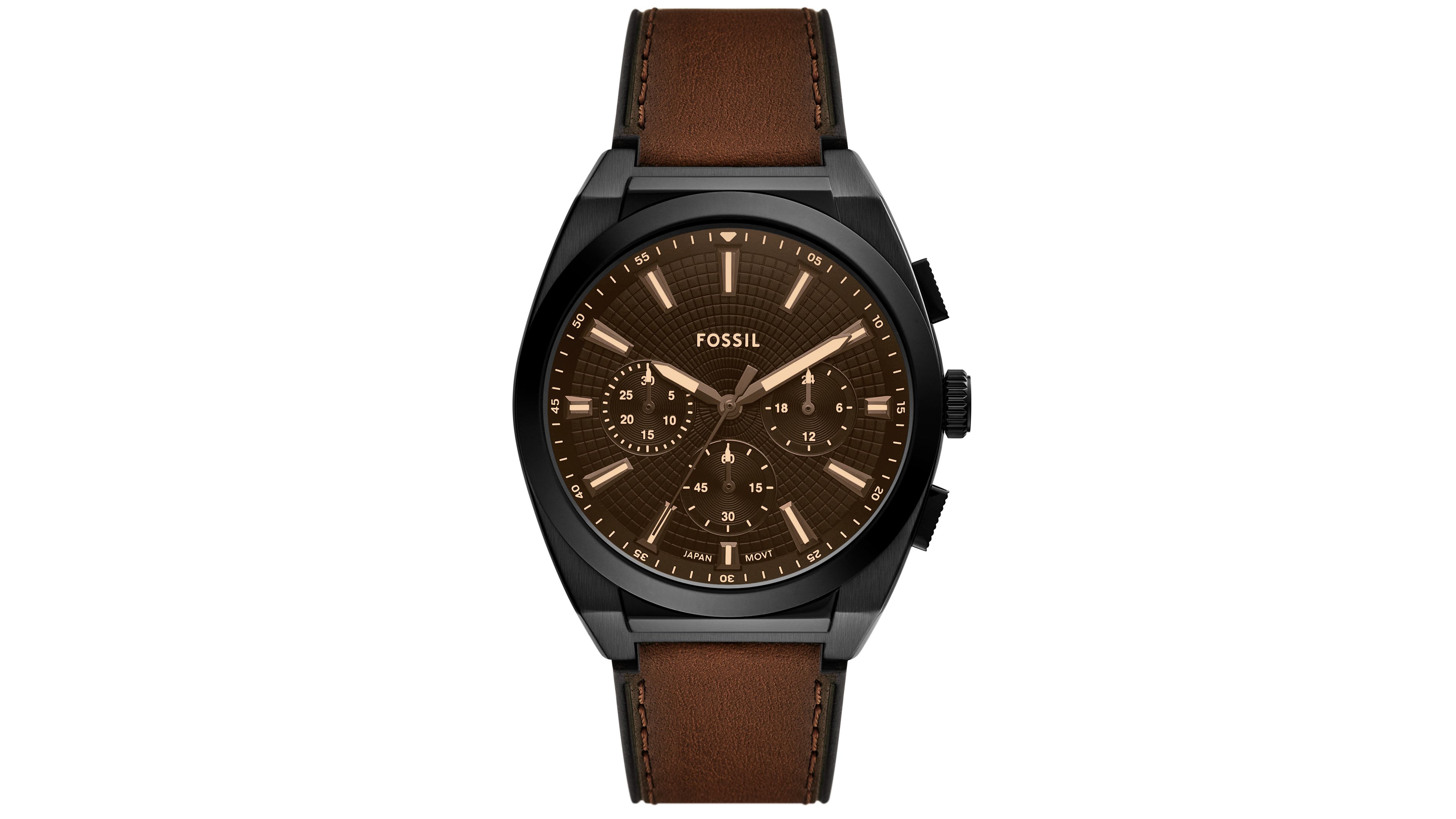 Fossil Men's Everett Chronograph Brown Leather Watch, 44mm