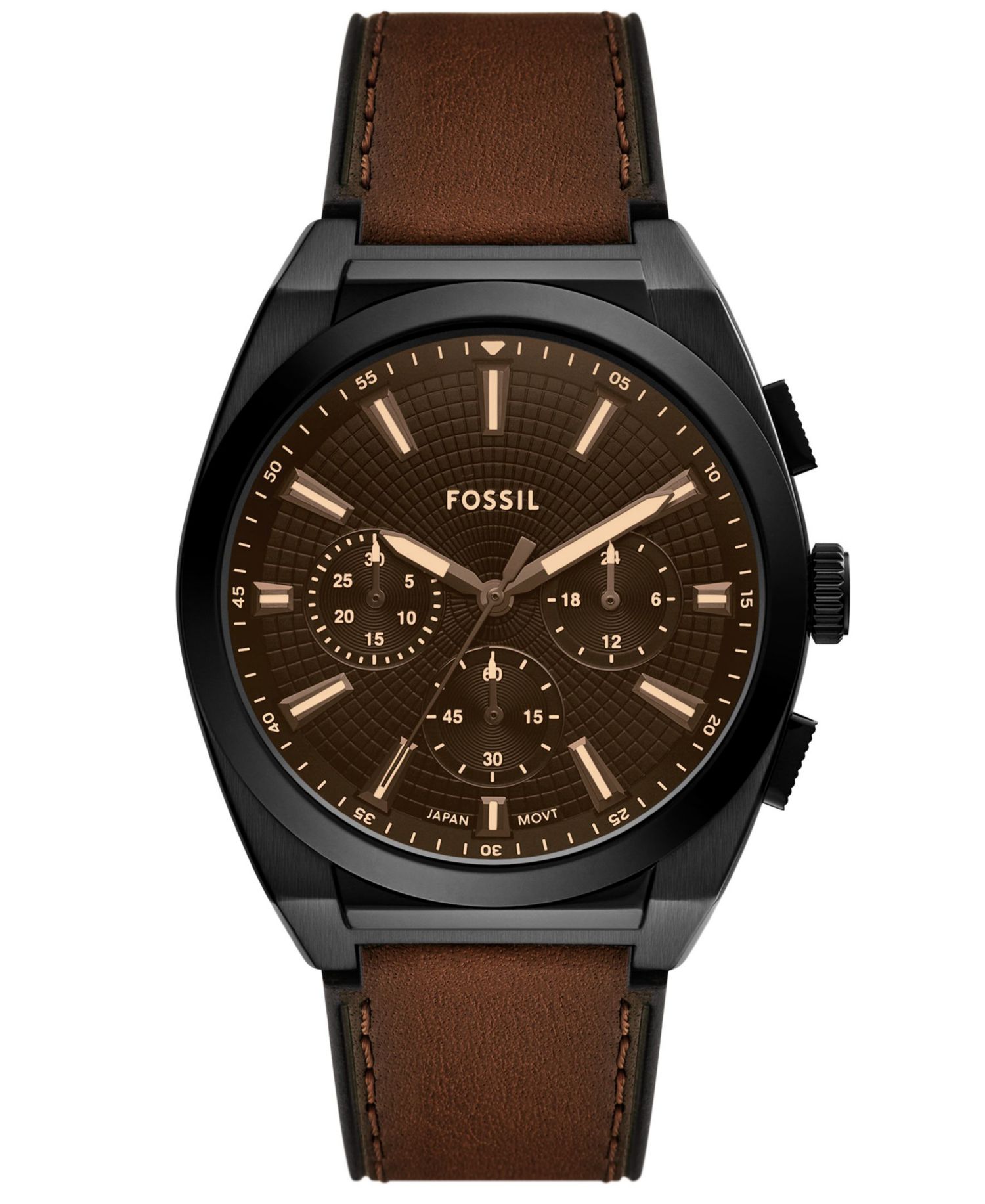 Men's Everett Chronograph Brown Leather Watch, 44mm