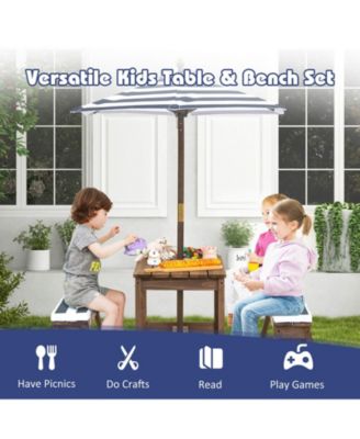 Kids Picnic Table and Bench Set with Cushions and Height Adjustable Umbrella