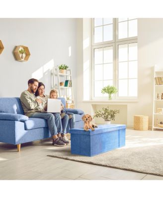 43 Inch Faux Suede Storage Bench - Perfect Toy and Shoe Chest, Hope Chest, Pouffe Ottoman, Seat, Foot Rest (Large|Teal)