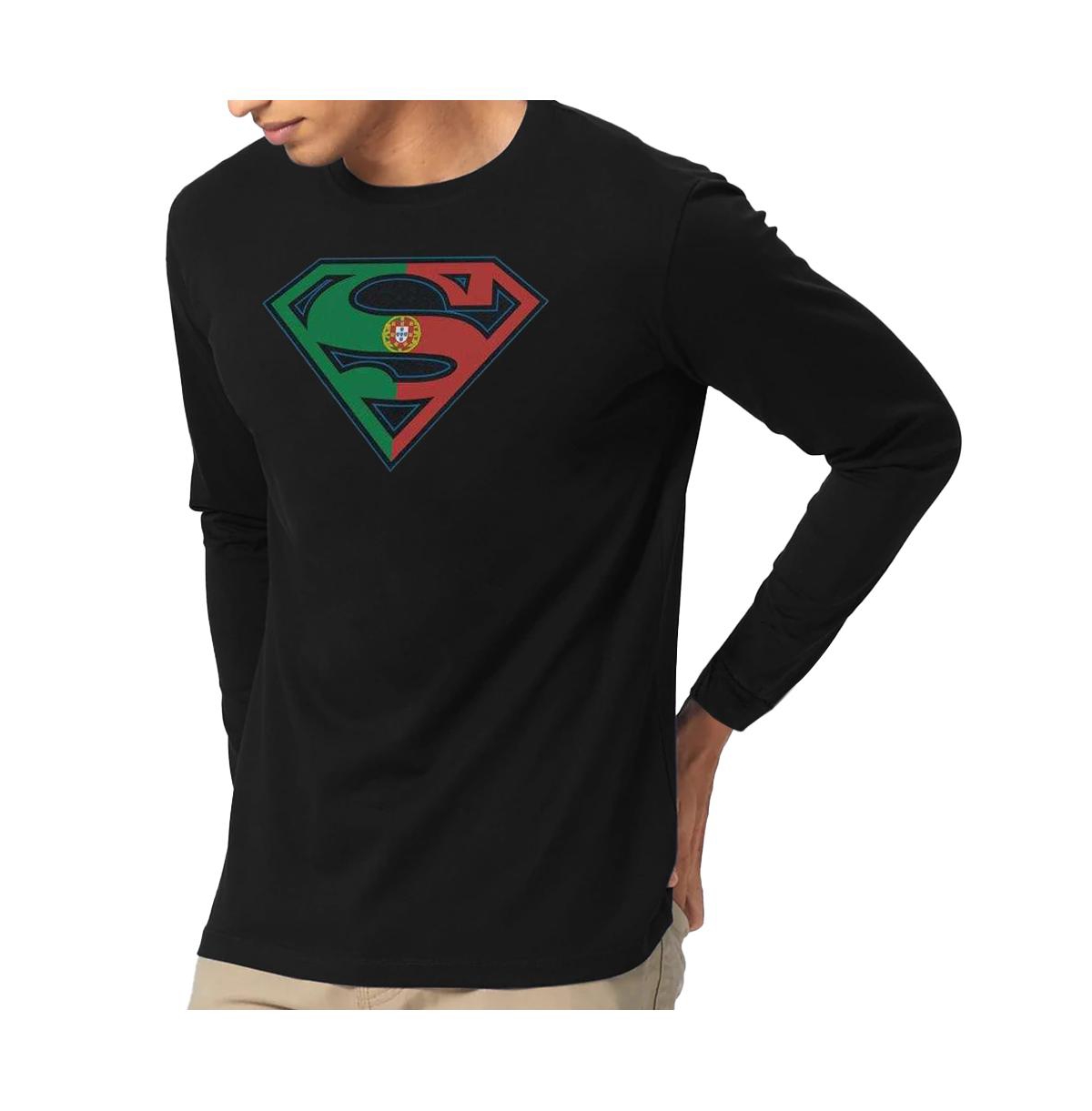 Mens Portugal Shield Long Sleeve Adult Tee / T-Shirt - Black