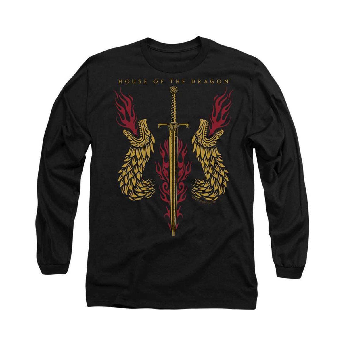 Men's Sword And Dragon Heads Long Sleeve Adult Tee / T-Shirt - Black
