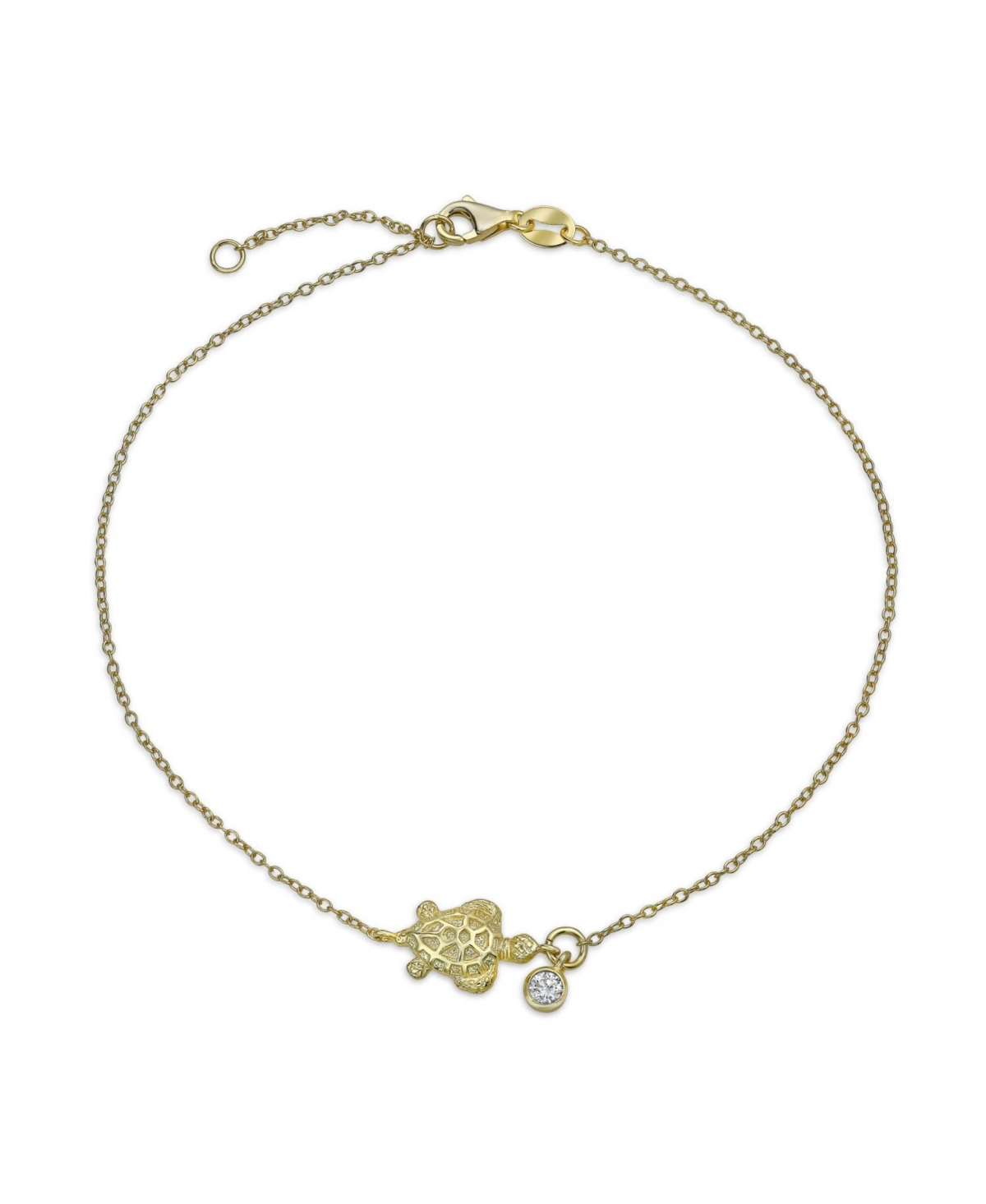 Nautical Turtle Cz Accent Anklet Ankle Bracelet Sterling Silver - Silver d
