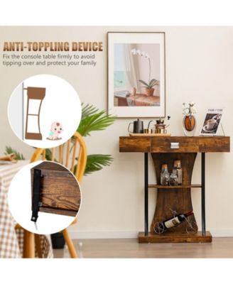 Console Table with Drawer and 2-Tier Shelves for Entryway Living Room