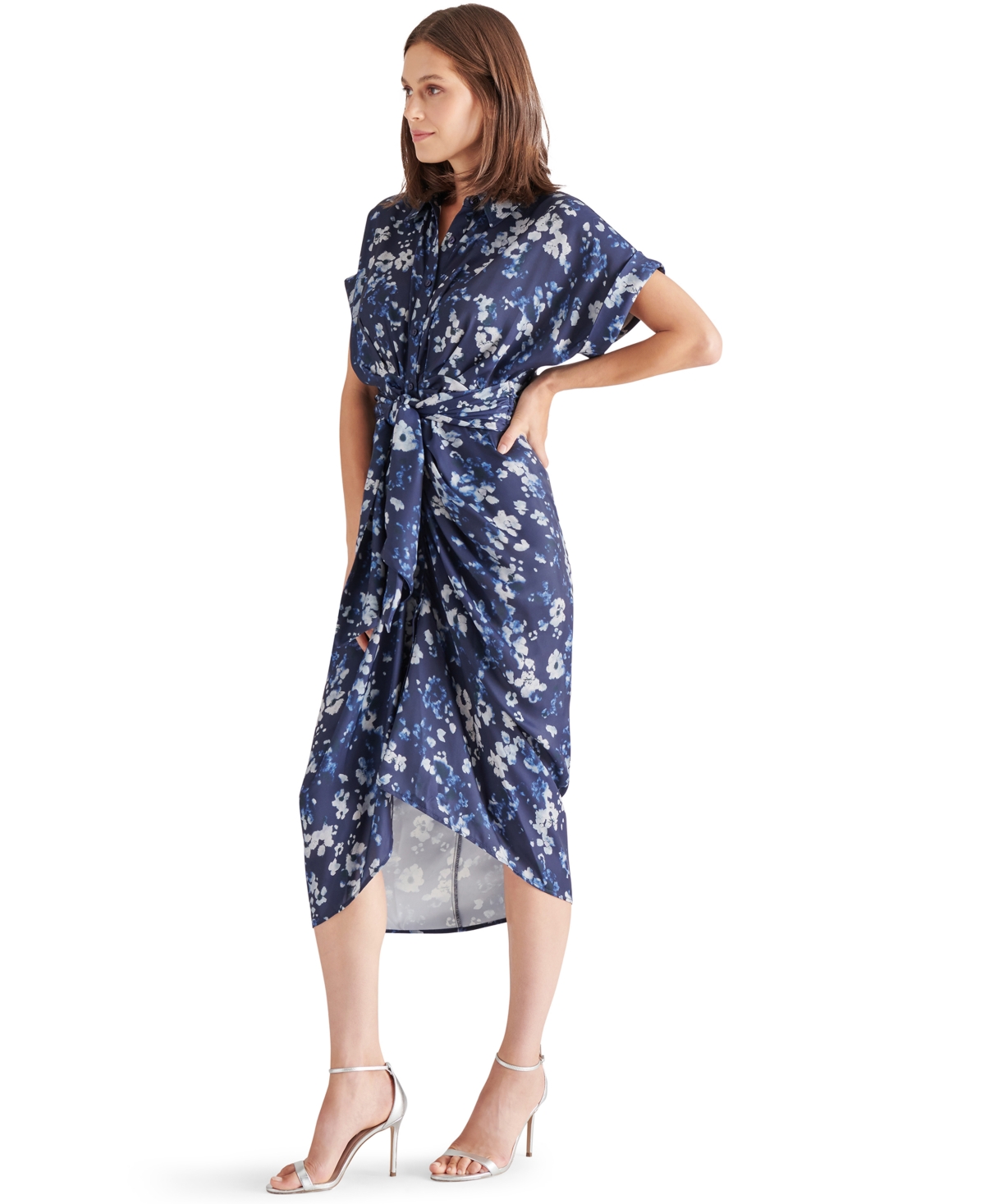 Steve Madden Tori Floral Print Shirtdress In Indigo