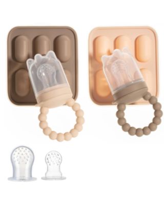 Toddler Silicone Fruit Feeders with Freezer Tray for Batch Prep, Set of 2 – Safe & Convenient, Includes Extra Pouches & Travel Lids, Dishwasher Safe