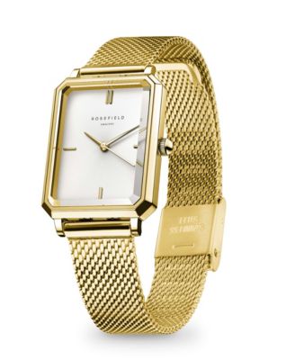 Octagon Women's Gold Tone Stainless Steel Mesh Bracelet Watch 24mm
