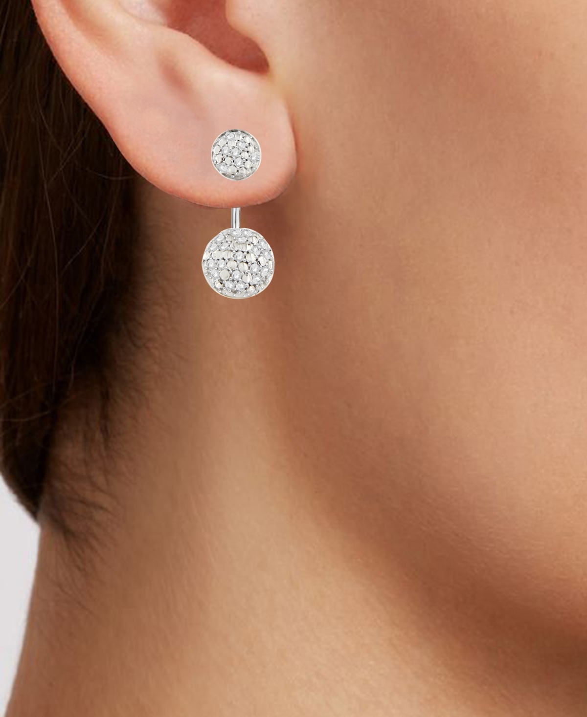 Macy's Diamond Double Cluster Front & Back Earrings (1/4 Ct. T.w.) In Sterling Silver In Silver
