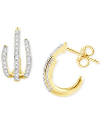 Diamond Triple Row Huggie Hoop Earrings (1/3 ct. t.w.) in 14k Gold-Plated Sterling Silver