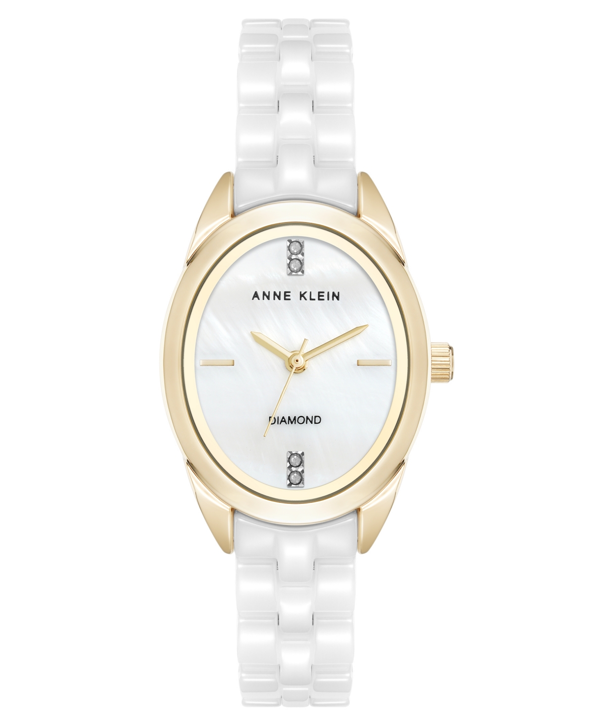 Anne Klein Women's Quartz White Ceramic Oval Diamond Dial Watch, 27mm