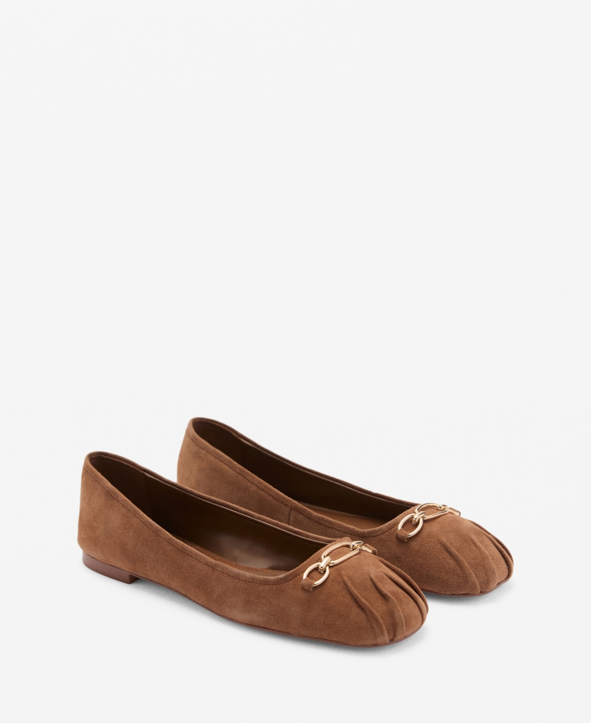 Shop Mango Women's Links Detail Leather Ballerina Shoes In Medium Brown