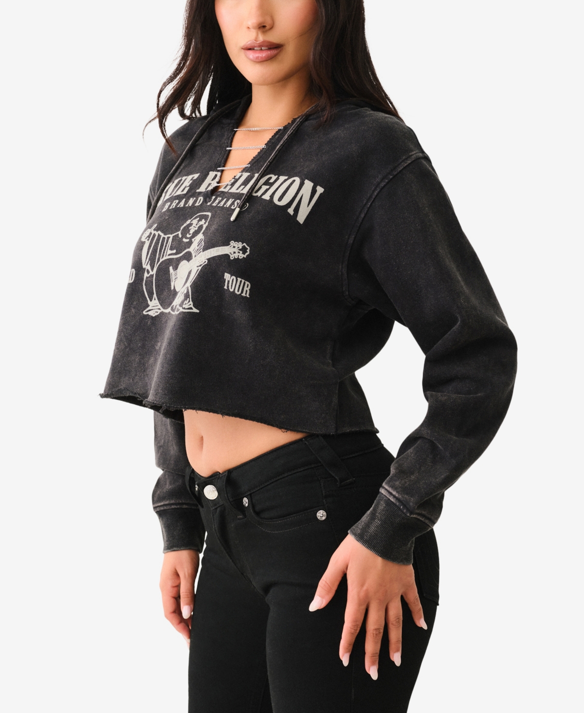 Shop True Religion Women's Buddha Pullover Chain Hoodie In Jet Black